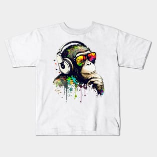 Pondering Dj Chimp color splash monkey Kids T-Shirt